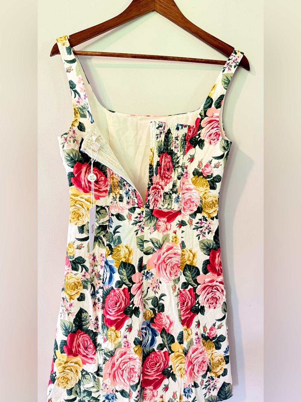 NWT WAYF Floral Linen Blend Smocked Back Fit & Flare Mini Dress M - Picture 5 of 6
